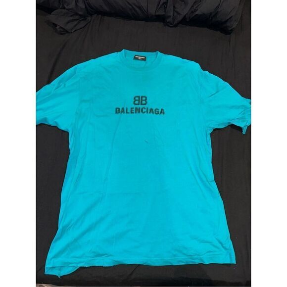 BALENCIAGA top tee shirt dress for women / shirt for men UNISEX size XL BLUE - Picture 1 of 3
